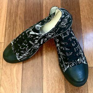 Men’s Canvas Low Top Sneaker Black With White Science Icon Printed Size 15 New
